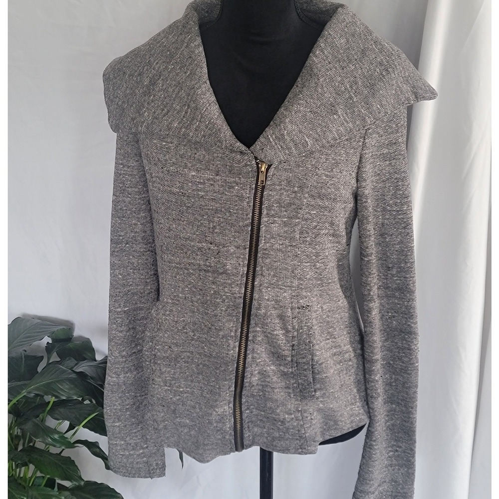 Mystree Womens Gray Marl Knit Asymmetric‎ Zip Jacket Oversized Collar Large